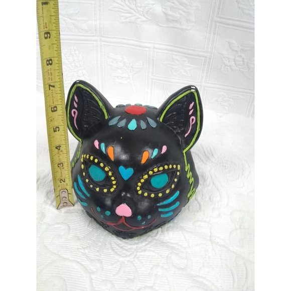 Hobbyist Dia De Los Muertos Plaster Sugar Skull Day Of The Dead cat head 7" - Picture 4 of 12